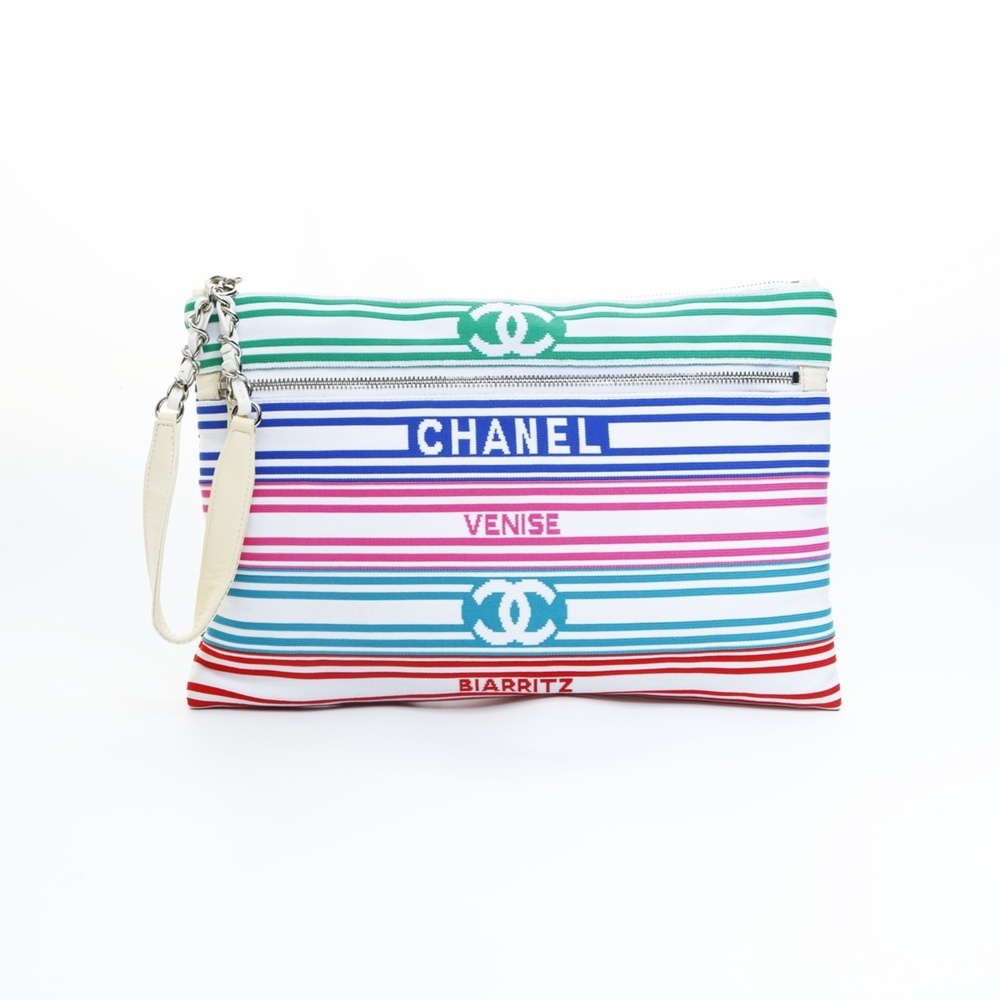 CHANEL Black Canvas Logo Clutch Bag